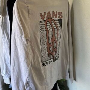Vans white long sleeve tee with tan rust logo